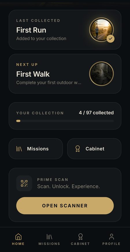 Voortgang en verzamelde medailles in de OUR:PRIME app
